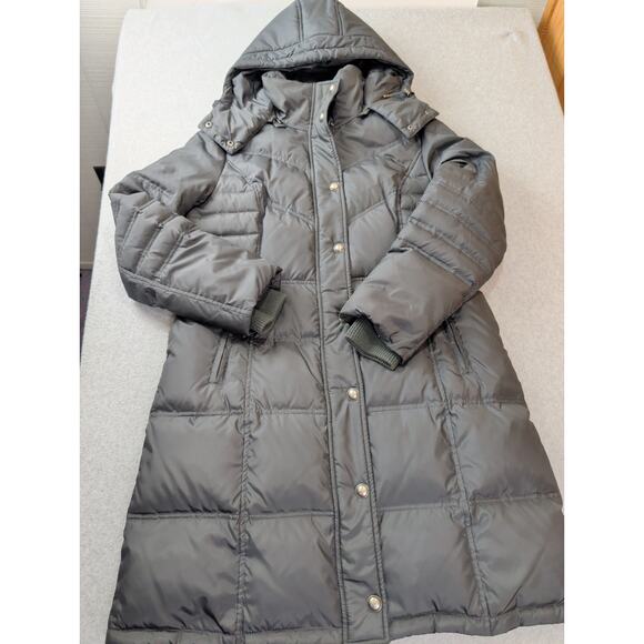 London Fog Women's LG Puffer Jacket Coat Gray Hooded Parka Down And Feather Fill - Picture 2 of 12